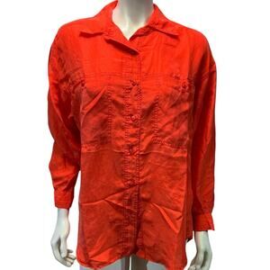 Marnie West 90sOrange 100% Silk Oversized Button-Down Blouse Vintage Small